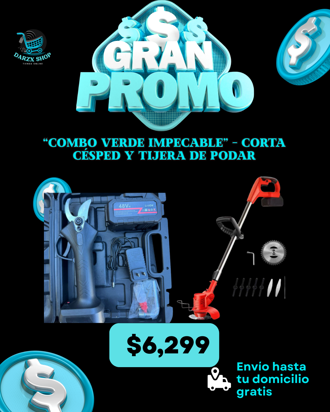 MEGA COMBO: COMBO VERDE IMPECABLE, CORTA CESPED+TIJERA DE PODAR