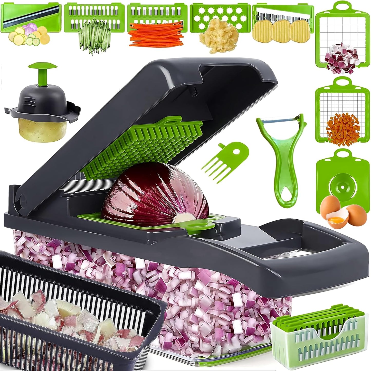 PICADORA DE VERDURAS 15 EN 1 CON 8 CUCHILLAS REEMPLAZABLES