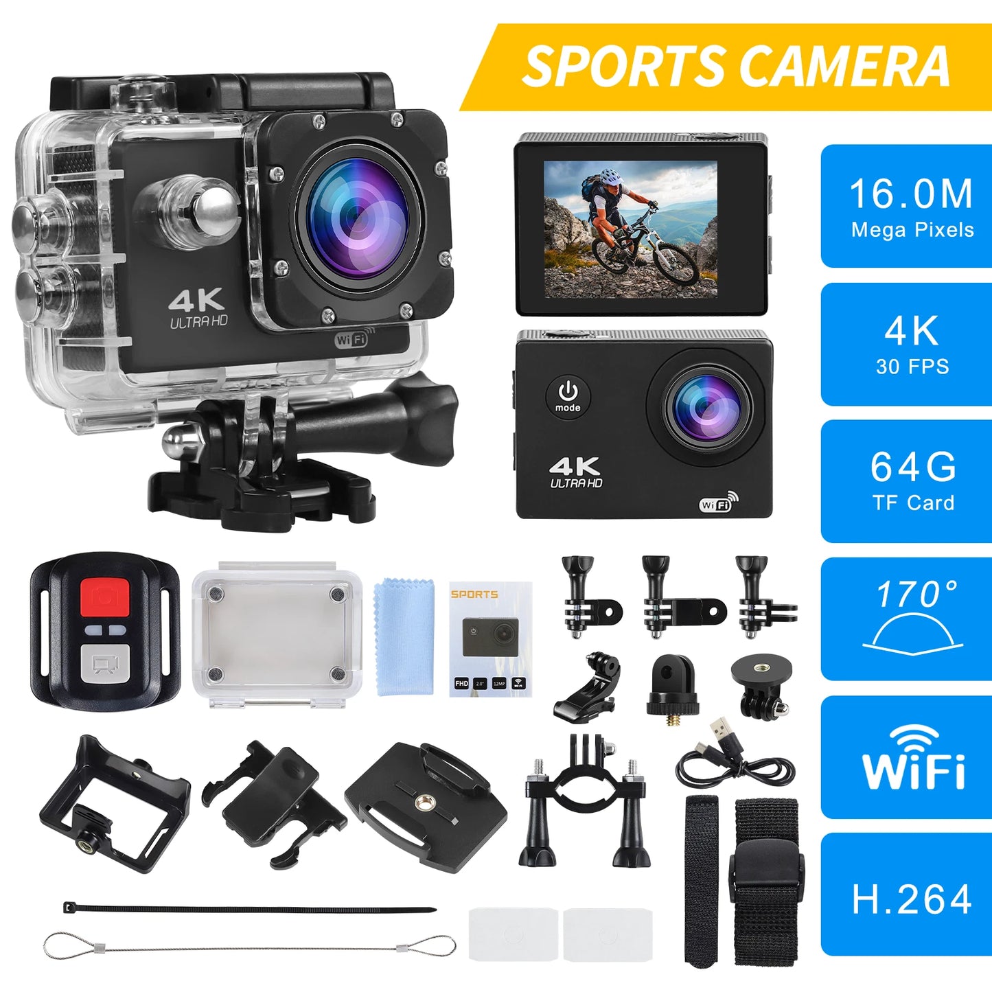 CAMARA 4K 2'' ULTRA HD 1080P SPORT WIFI 12MP CAM ACTION