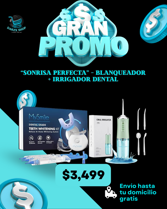 MEGA COMBO: SONRISA PERFECTA, BLANQUEADOR+IRRIGADOR DENTAL