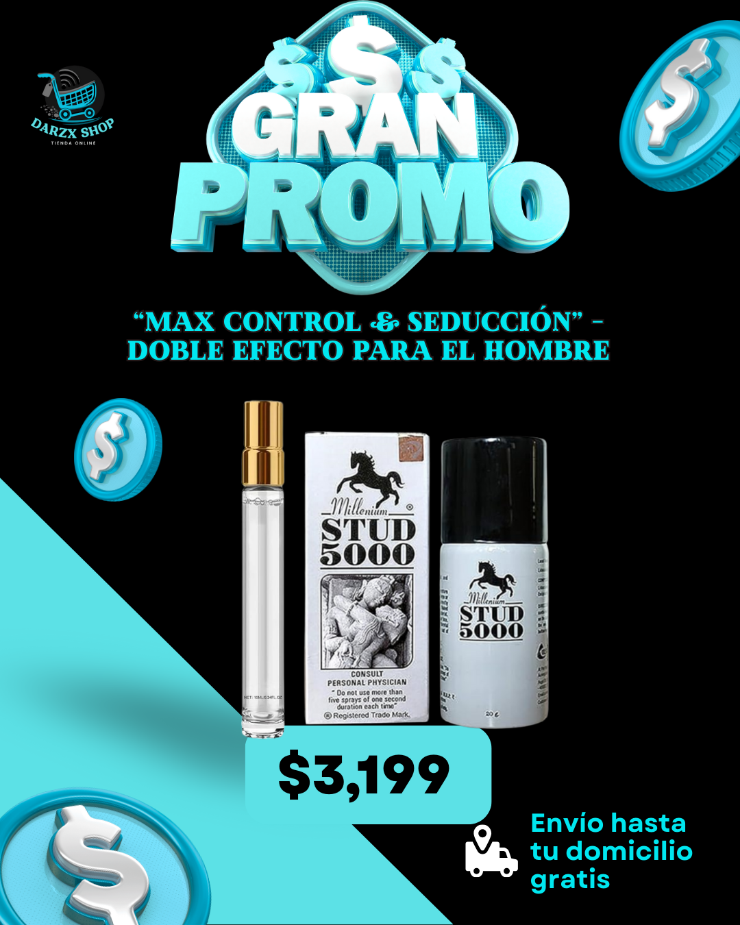 MEGA COMBO: MAX CONTROL Y SEDUCCION DOBLE EFECTO PARA EL HOMBRE