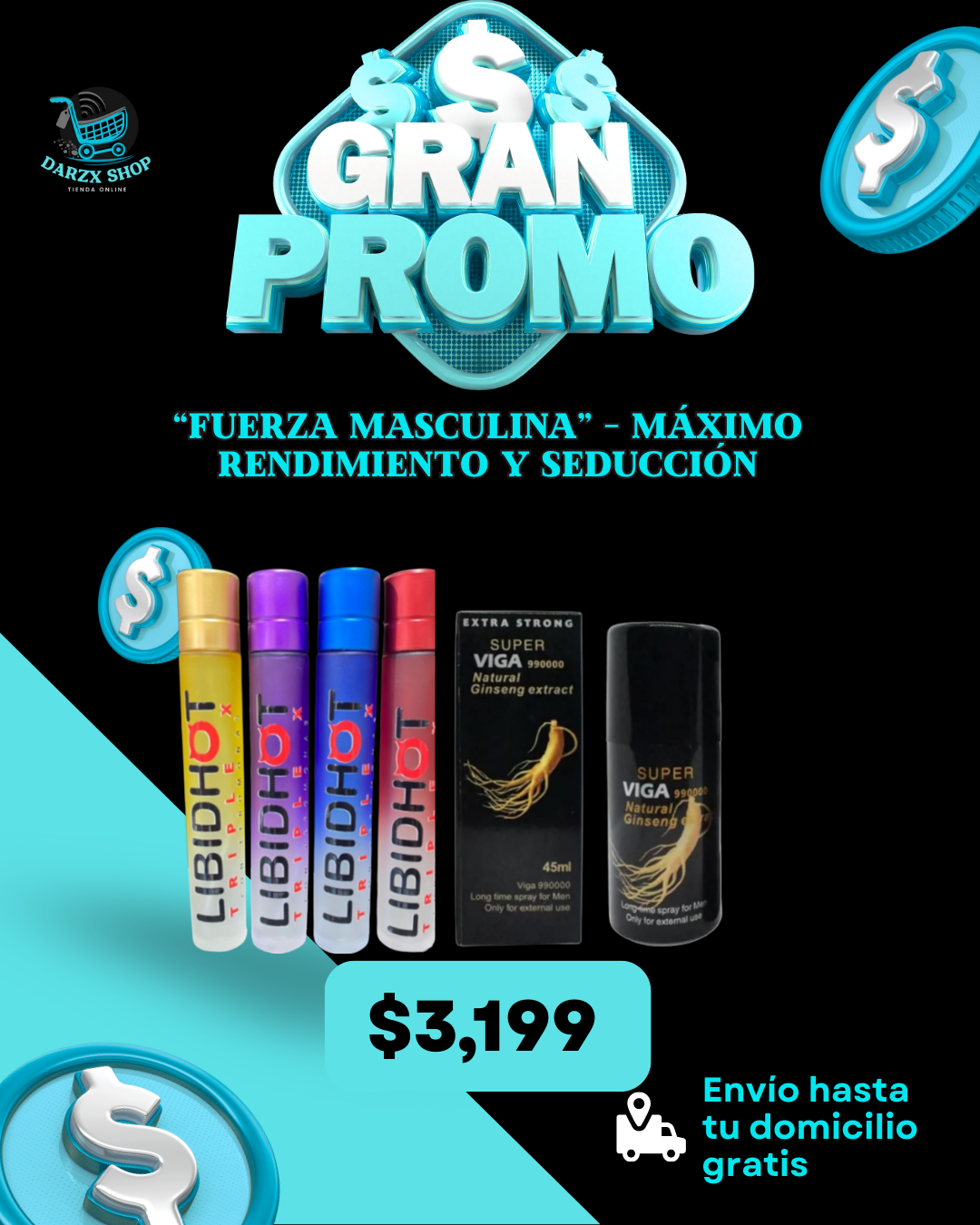 MEGA COMBO: FUERZA MASCULINA, MAXIMO RENDIMIENTO Y SEDUCCION