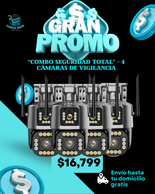 MEGA COMBO: COMBO SEGURIDAD TOTAL, 4 CAMARAS DE VIGILANCIA