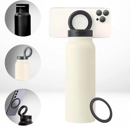 BOTELLA DE AGUA AISLADA CON SOPORTE PARA TELÉFONO