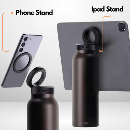 BOTELLA DE AGUA AISLADA CON SOPORTE PARA TELÉFONO