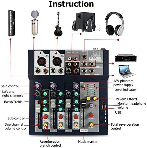 MEZCLADOR DE AUDIO 4 CANALES MIXER F4-USB