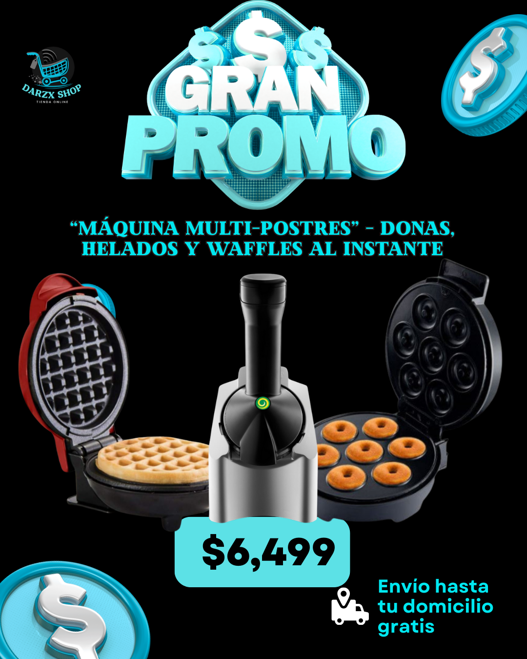 MEGA COMBO: MAQUINA MULTI-POSTRES, DONAS+HELADOS Y WAFFLE AL INSTANTE