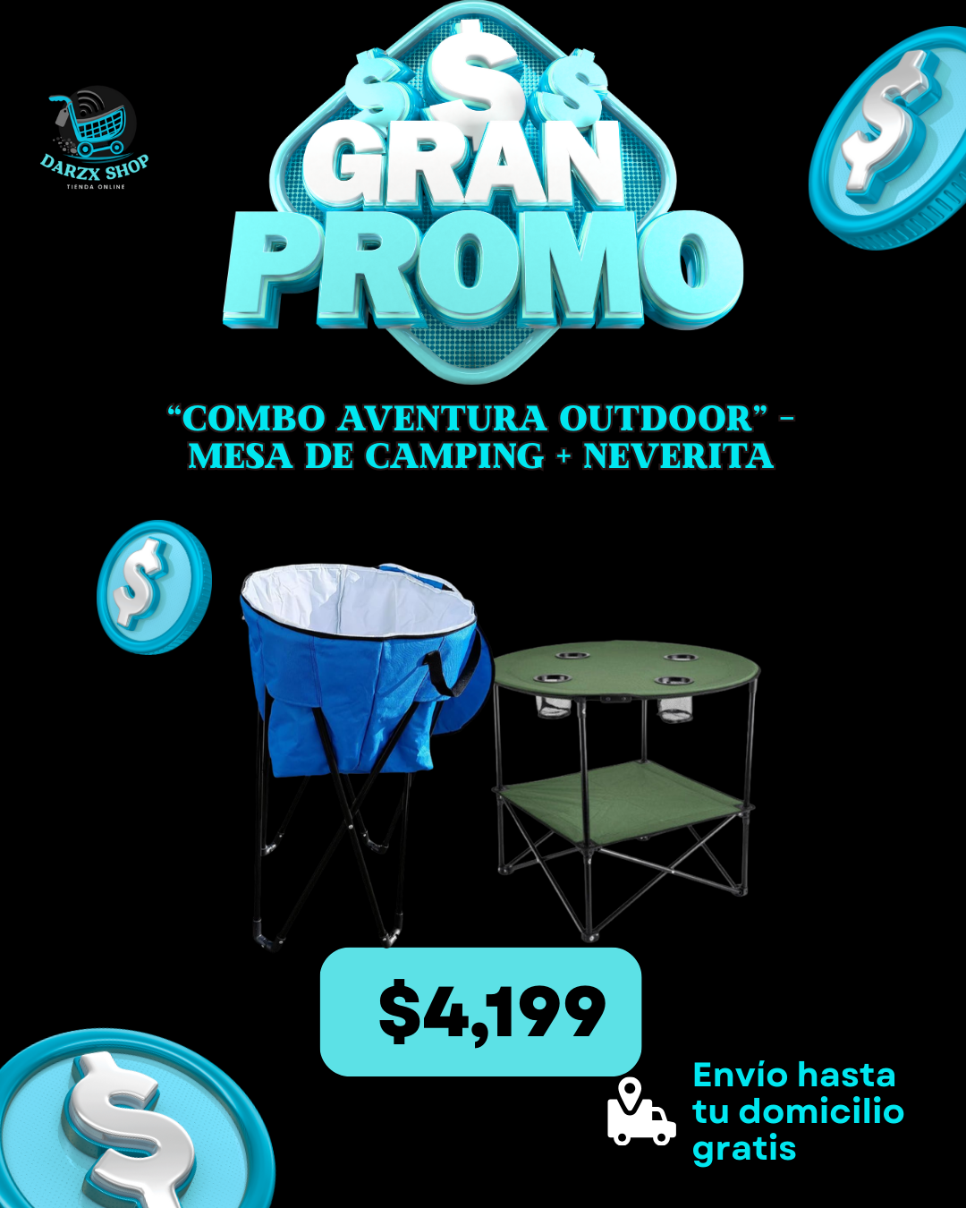MEGA COMBO: COMBO AVENTURA OUTDOOR, MESA DE CAMPING+NEVERITA
