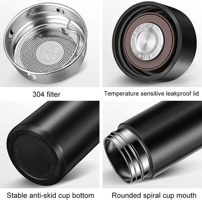 TERMO DE VIAJE, TAZA DE CAFÉ INTELIGENTE, BOTELLA DE AGUA DE ACERO INOXIDABLE INTERACTIVA TÁCTIL DE 500 ML CON PANTALLA