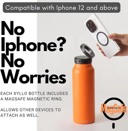 BOTELLA DE AGUA AISLADA CON SOPORTE PARA TELÉFONO