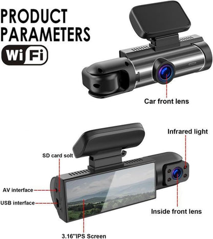 Cámara grabadora de video frontal trasera interior cámara de tablero de doble lente para automóvil HD 1080P MD-12705