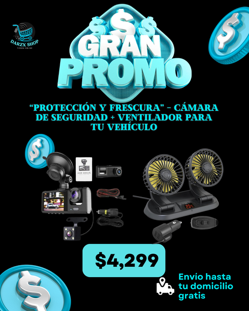 MEGA COMBO: PROTECCION Y FRESCURA, CAMARA DE SEGUIRDAD+VENTILADOR PARA VEHICULO