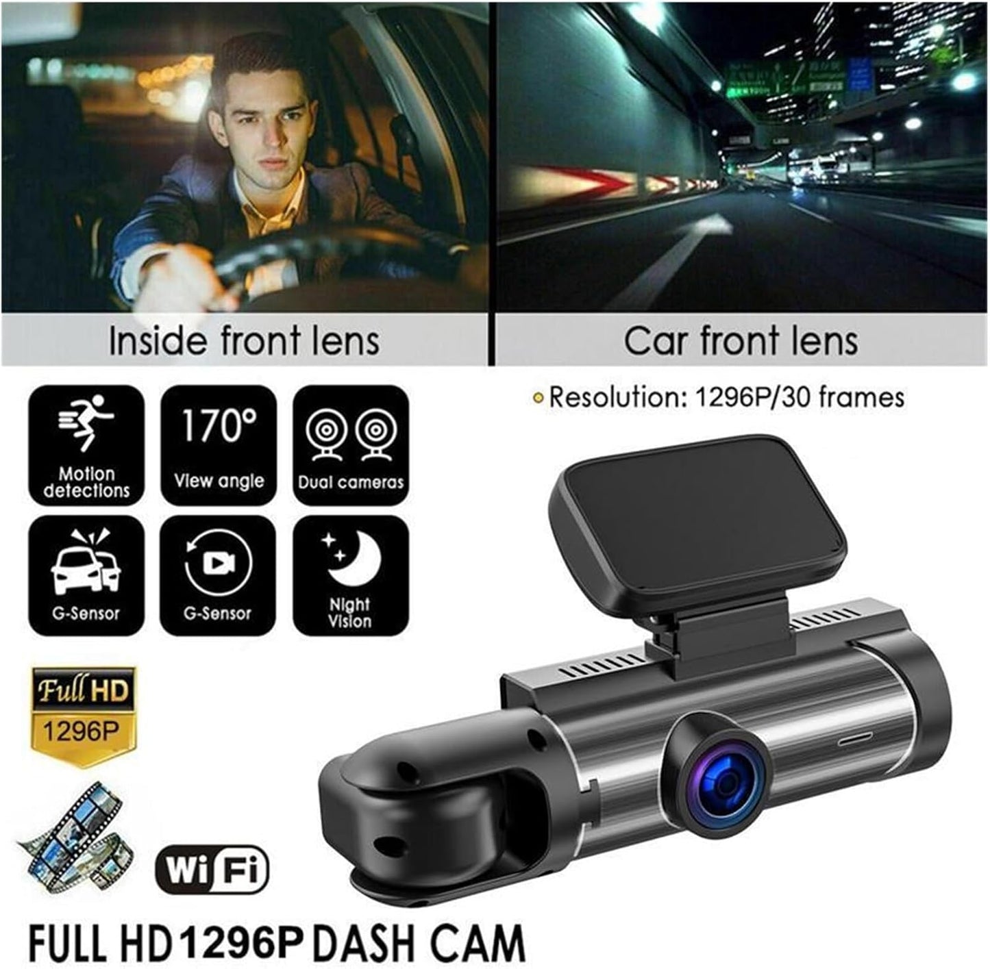 Cámara grabadora de video frontal trasera interior cámara de tablero de doble lente para automóvil HD 1080P MD-12705