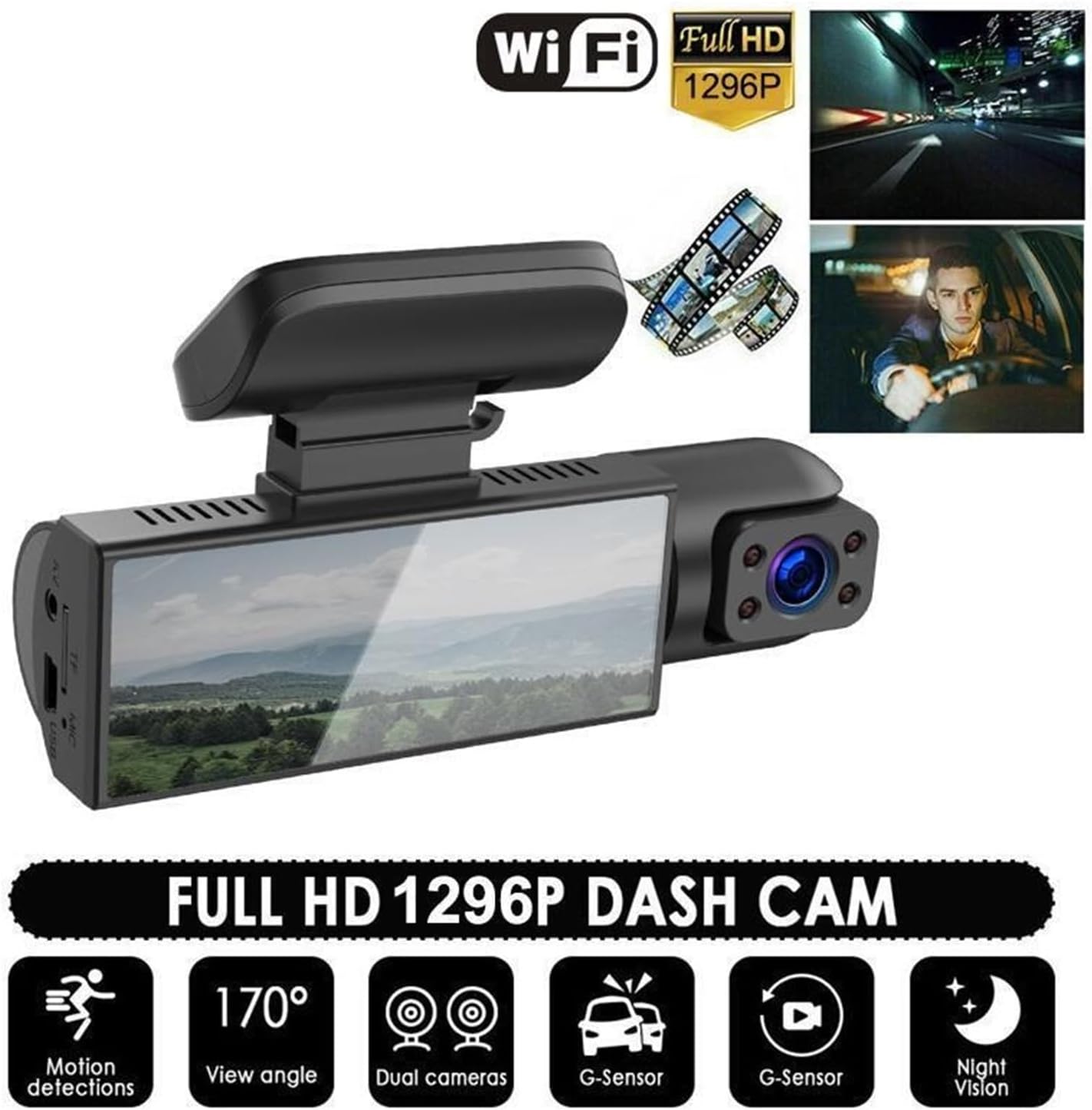 Cámara grabadora de video frontal trasera interior cámara de tablero de doble lente para automóvil HD 1080P MD-12705