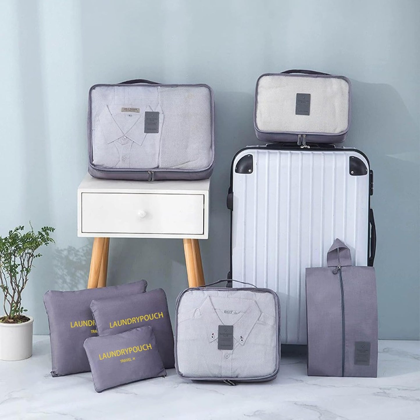 SET BOLSAS DE VIAJE GRIS