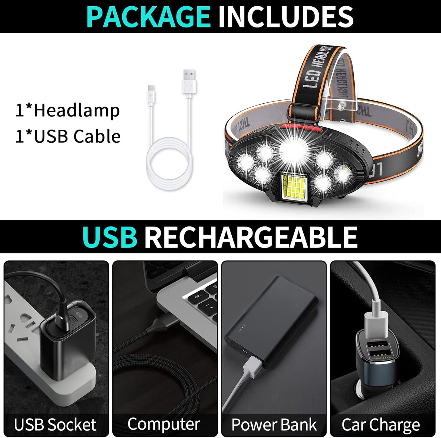 LINTERNA LED DE CABEZA RECARGABLE