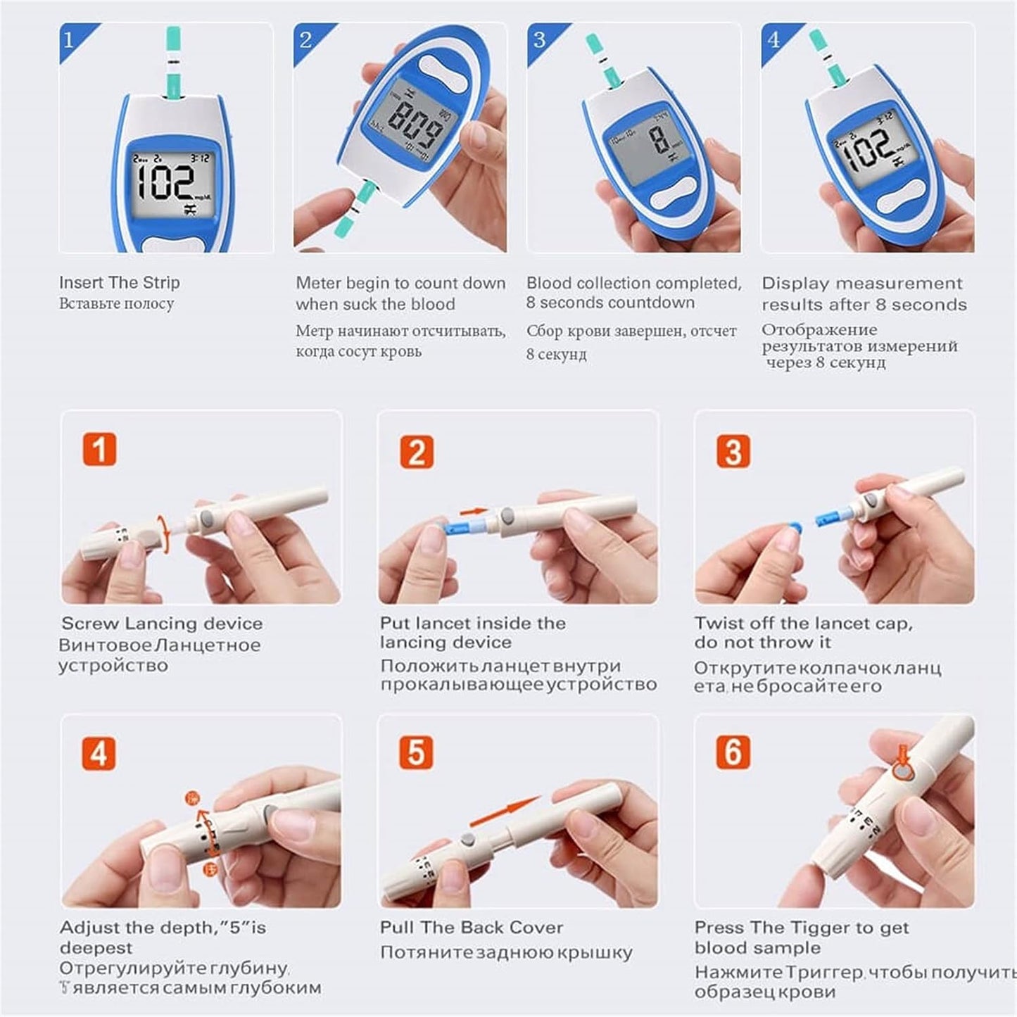 MONITOR DE GLUCOSA EN SANGRE KIT DE PRUEBA DE AZÚCAR EN SANGRE EN PANTALLA GRANDE PARA EL HOGAR