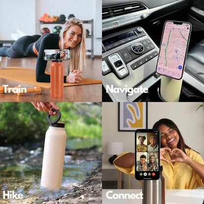 BOTELLA DE AGUA AISLADA CON SOPORTE PARA TELÉFONO