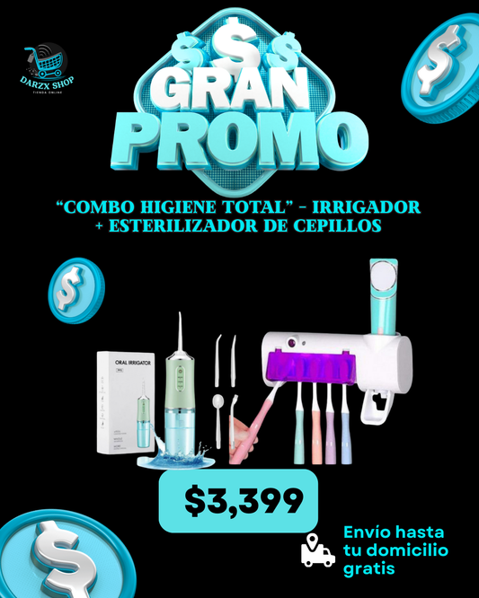 MEGA COMBO: COMBO HIGIENE TOTAL, IRRIGADOR+ESTERILIZADOR DE CEPILLOS