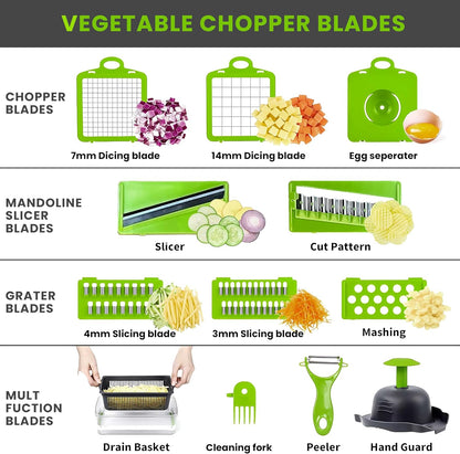 PICADORA DE VERDURAS 15 EN 1 CON 8 CUCHILLAS REEMPLAZABLES