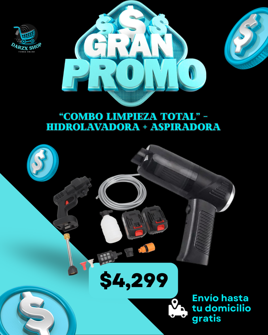 MEGA COMBO: COMBO LIMPIEZA TOTA, HIDROLAVADORA+ASPIRADORA 3 EN 1