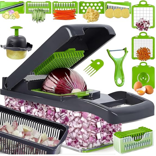 PICADORA DE VERDURAS 15 EN 1 CON 8 CUCHILLAS REEMPLAZABLES