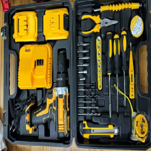 SET CON TALADRO RECARGABLE CON HERRAMIENTAS