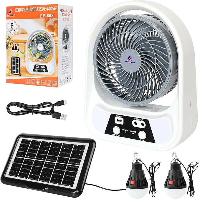 ABANICO SOLAR RECARGABLE PORTATIL 8"