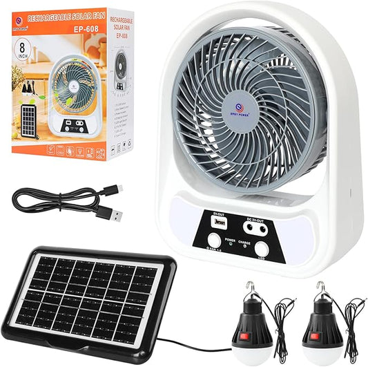 ABANICO SOLAR RECARGABLE PORTATIL 8"