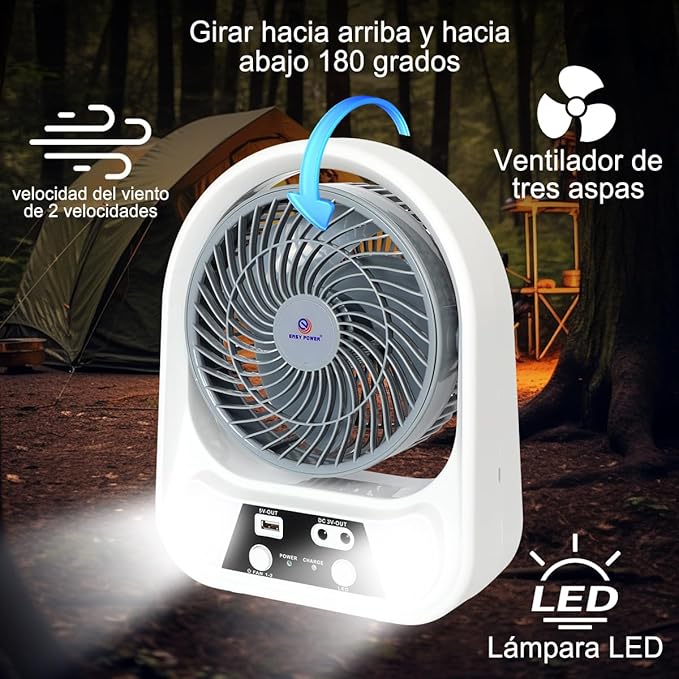 ABANICO SOLAR RECARGABLE PORTATIL 8"