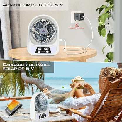 ABANICO SOLAR RECARGABLE PORTATIL 8"