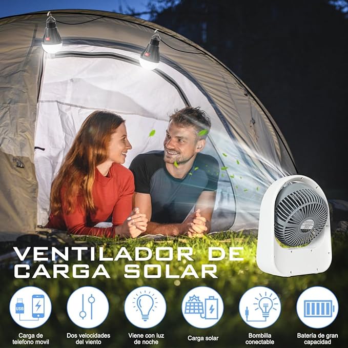 ABANICO SOLAR RECARGABLE PORTATIL 8"