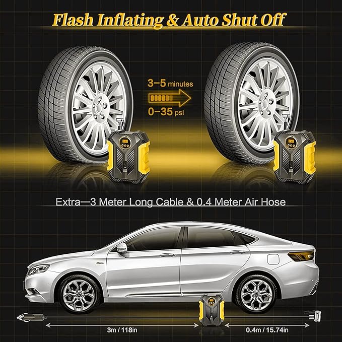 BOMBA DE AIRE PORTÁTIL 12V CON LINTERNA LED DIGITAL
