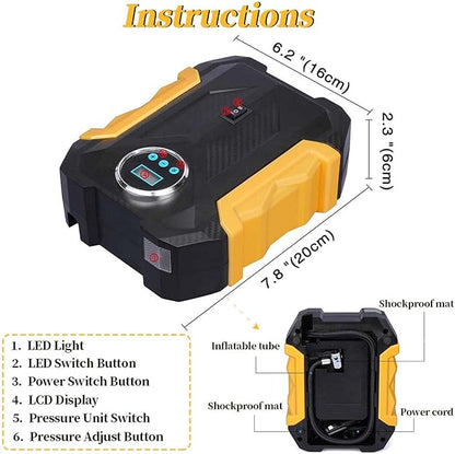 BOMBA DE AIRE PORTÁTIL 12V CON LINTERNA LED DIGITAL