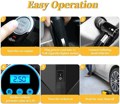 BOMBA DE AIRE PORTÁTIL 12V CON LINTERNA LED DIGITAL